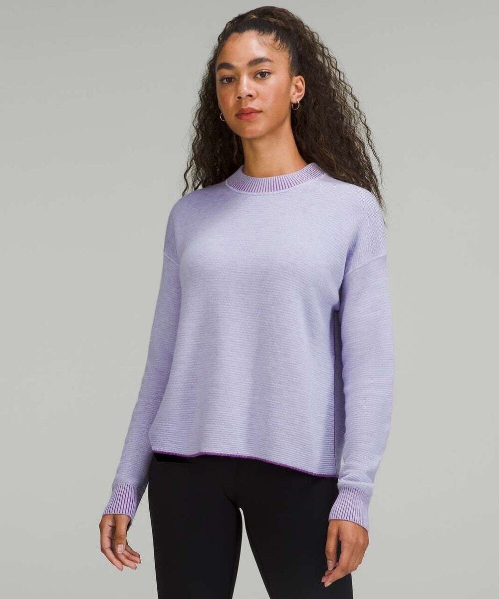 Lululemon Double Knit Crewneck Sweater Sz 8 Purple Wool Blend GREAT!